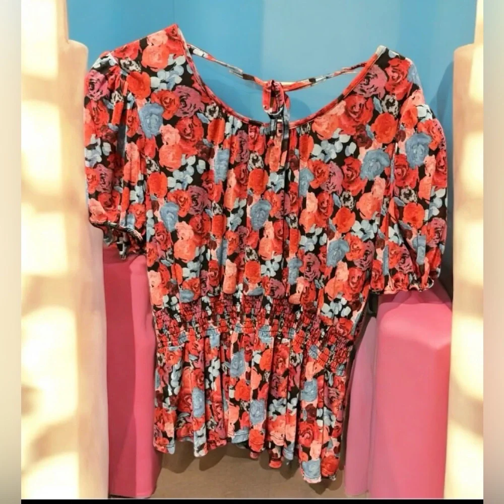 A love story Charlotte Russe Red and Blue Floral Blouse XL